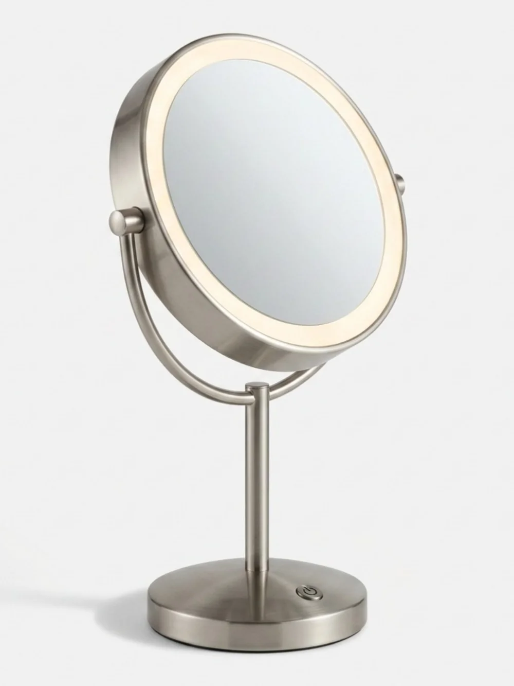 Brushed Nickel LED Lighted Round Vanity Mirror by